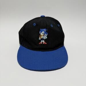 Vintage Sonic the Hedgehog Youth Snapback Hat Black Blue Cap Sega 90s Style